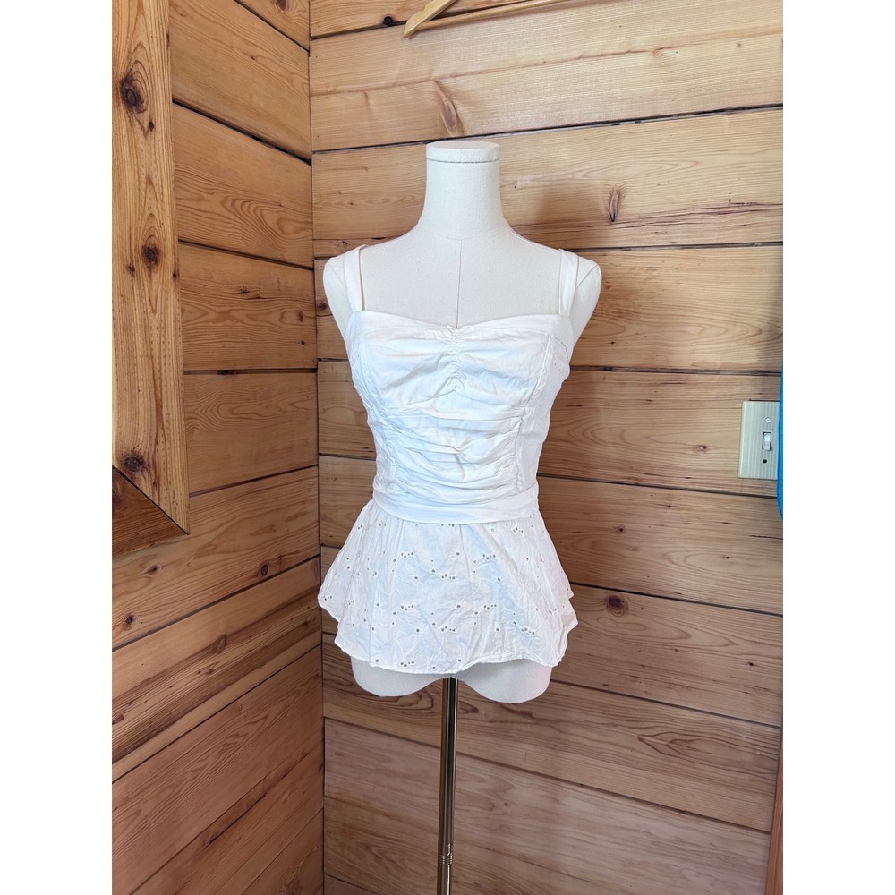 Vintage Cotton Eyelet Peplum Blouse White Four Cottagecore Girls from Savoy Rare